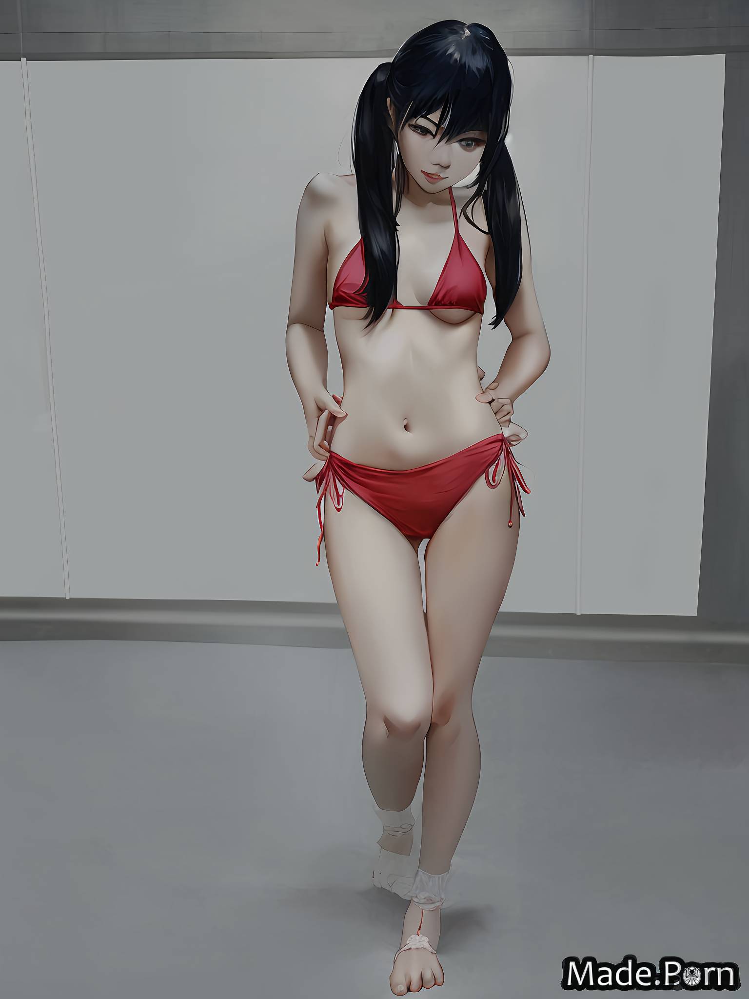 Porn image of skinny small tits hentai japanese thigh socks pigtails full  shot created by AI