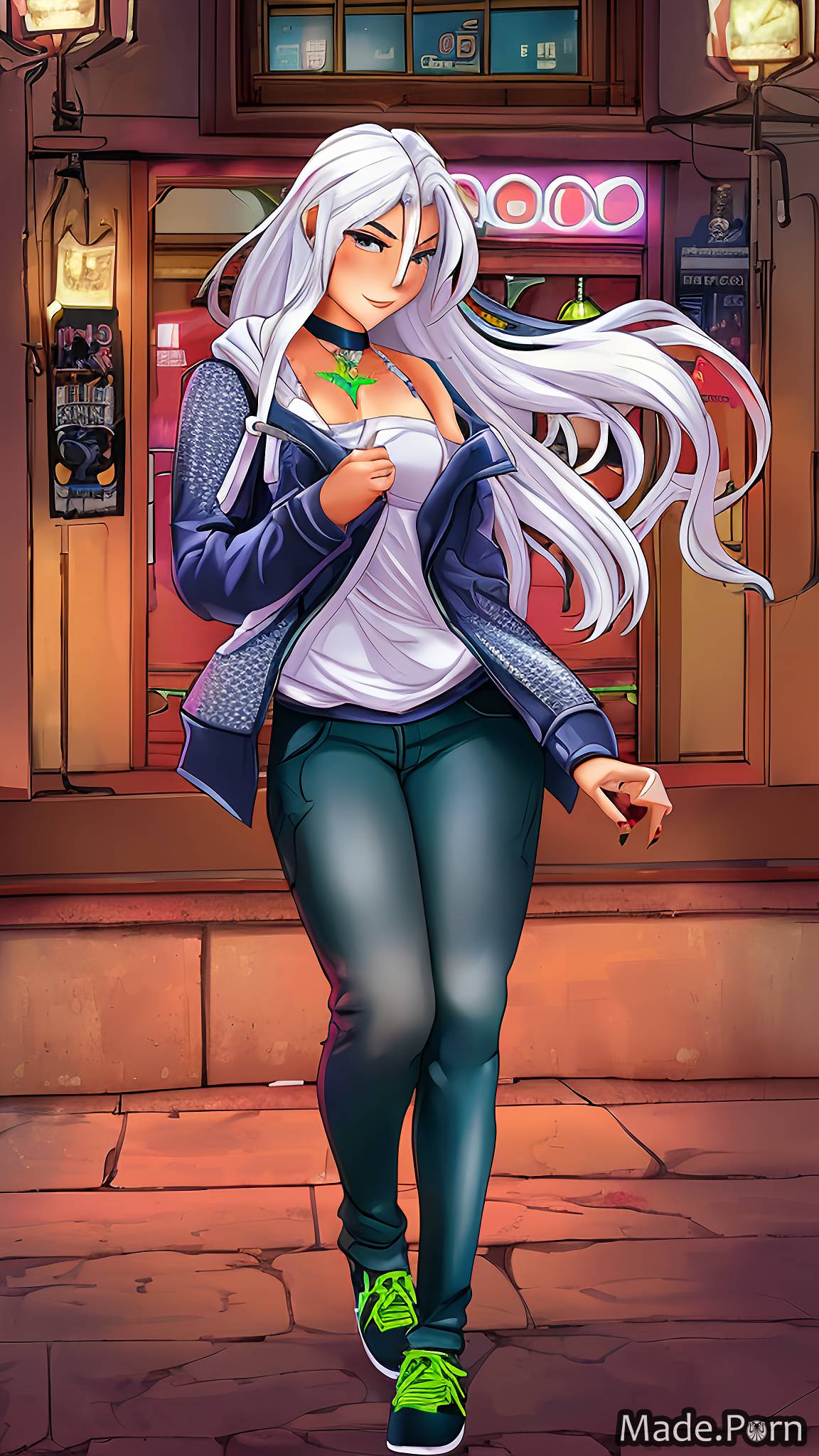 Porn image of perfect body mid-length hair seduction jeans anime russian  white hair created by AI