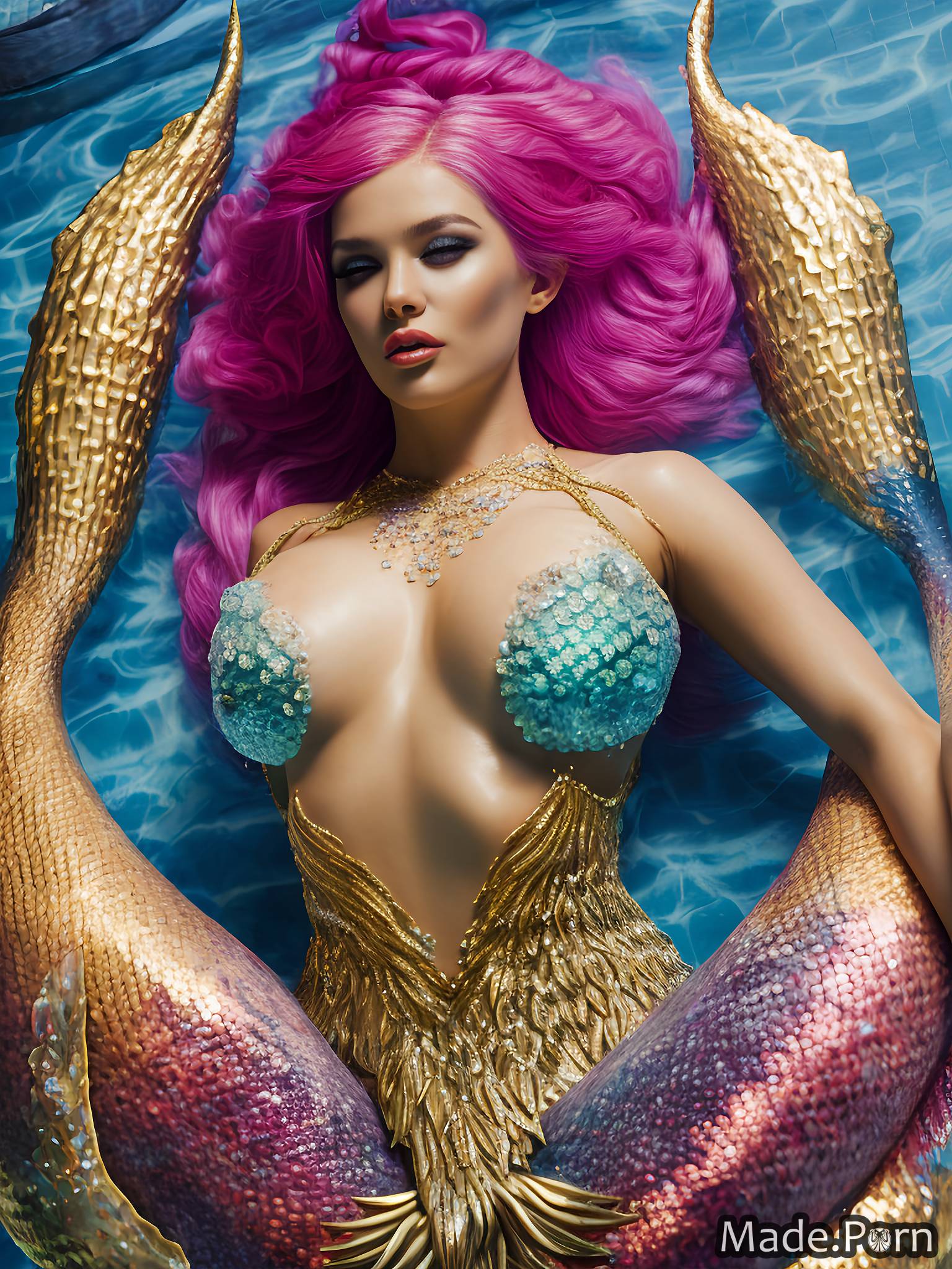 Porn image of 20 mermaid fantasy metal woman natural tits crystal created  by AI