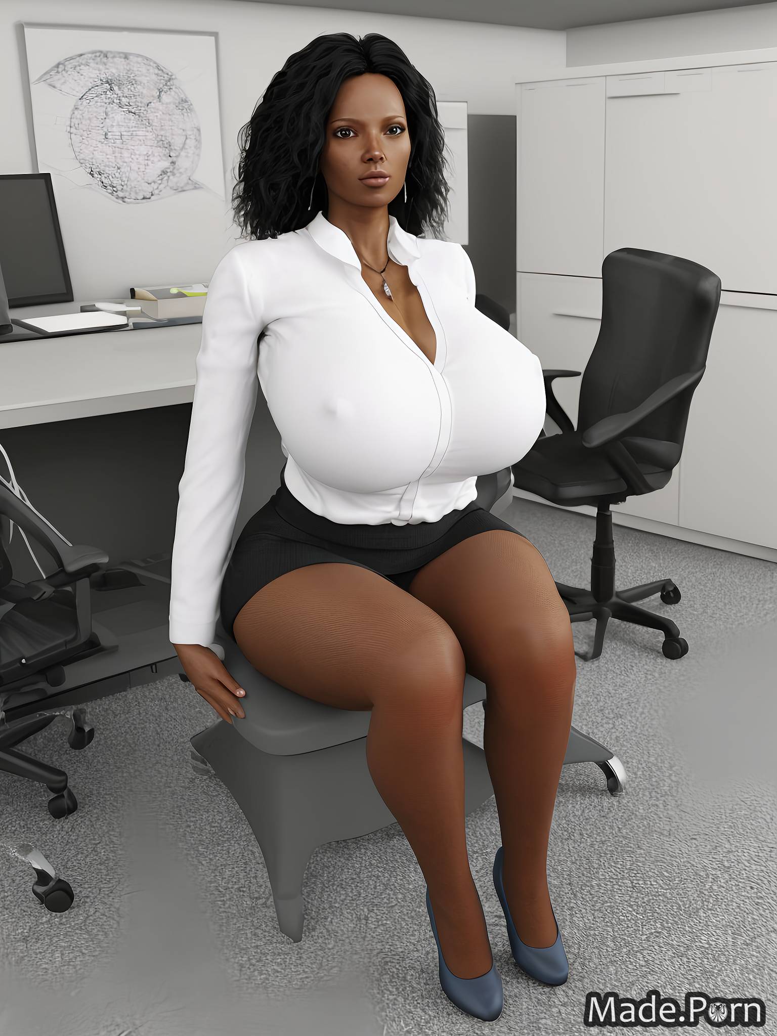 3d Secretary Porn - Porn image of sitting huge boobs office 3d secretary thick thighs big hips  created by AI
