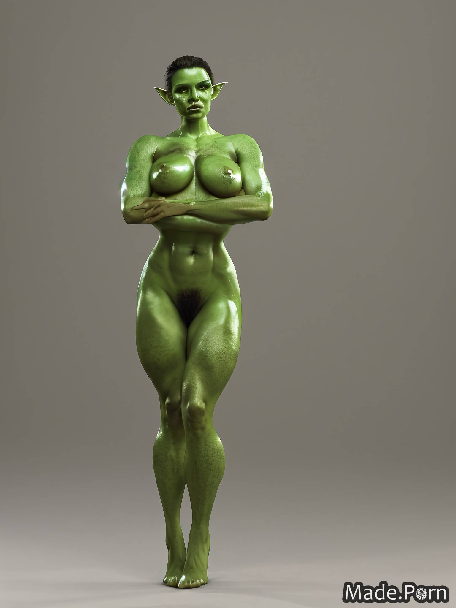 Porn image of thick nude small tits 3d goblin big hips bodybuilder created  by AI