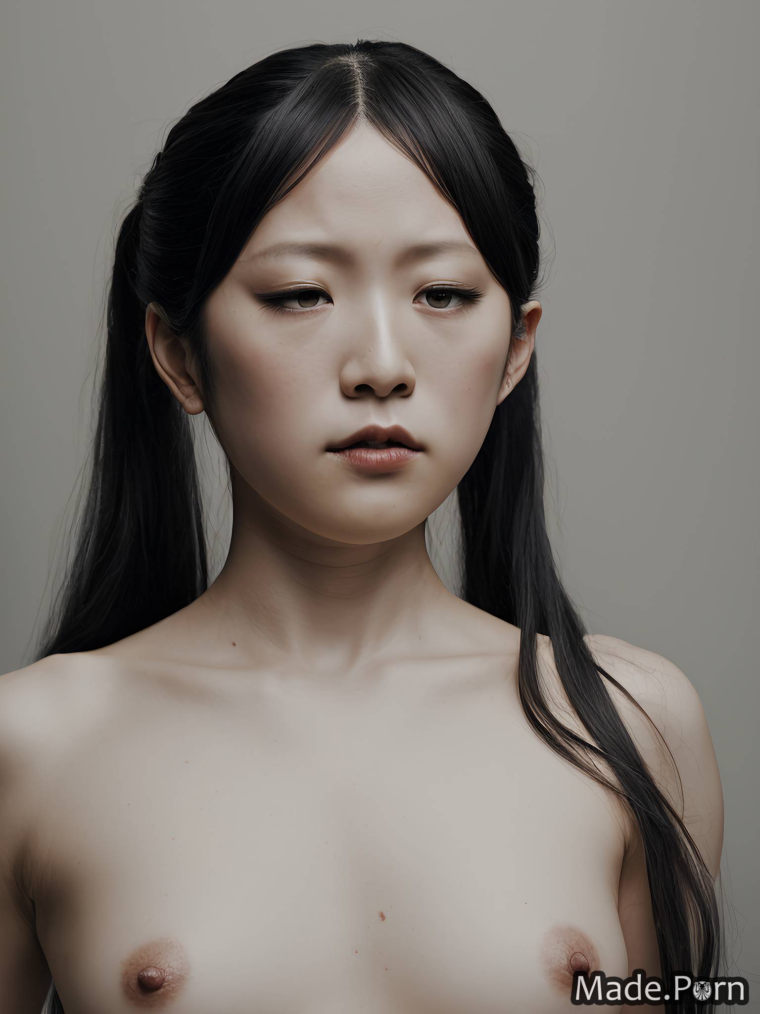 Porn image of small tits dark fantasy pigtails white nude black hair  japanese created by AI