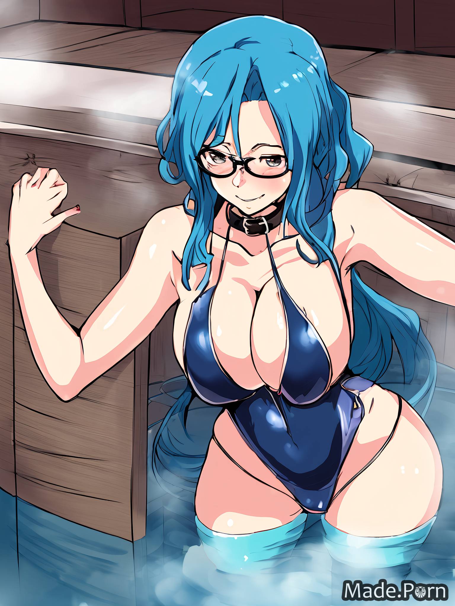 1536px x 2048px - Porn image of glasses collar 40 one piece swimsuit asian happy blue hair  messy hair created by AI
