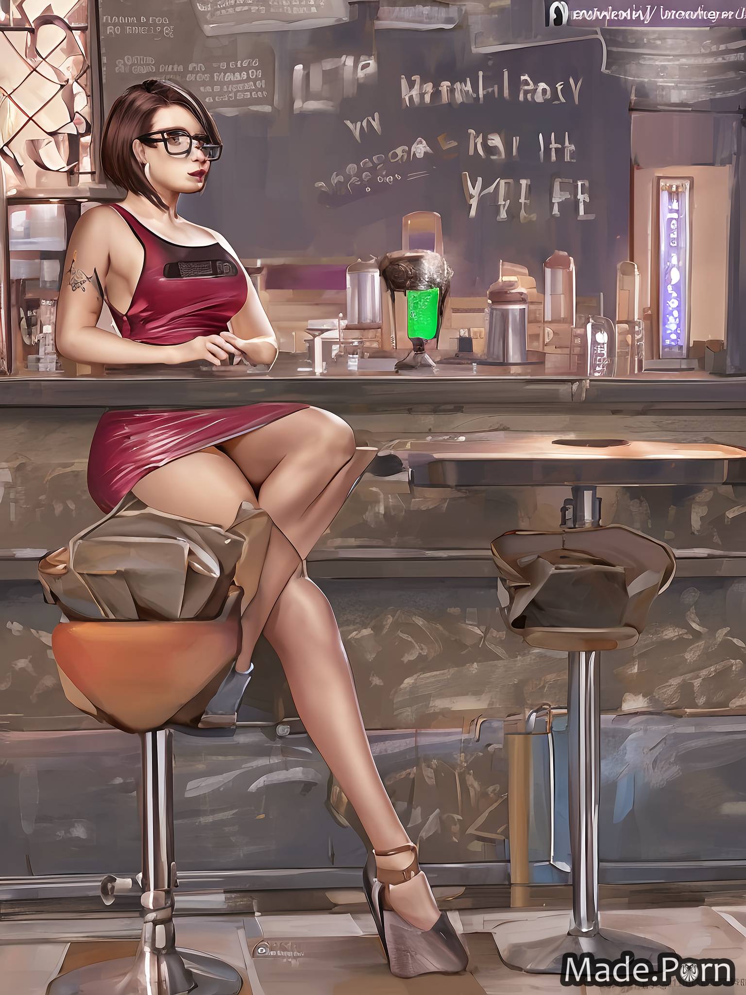 Porn image of digital art voyeur tank top barista sideview short hair woman  created by AI