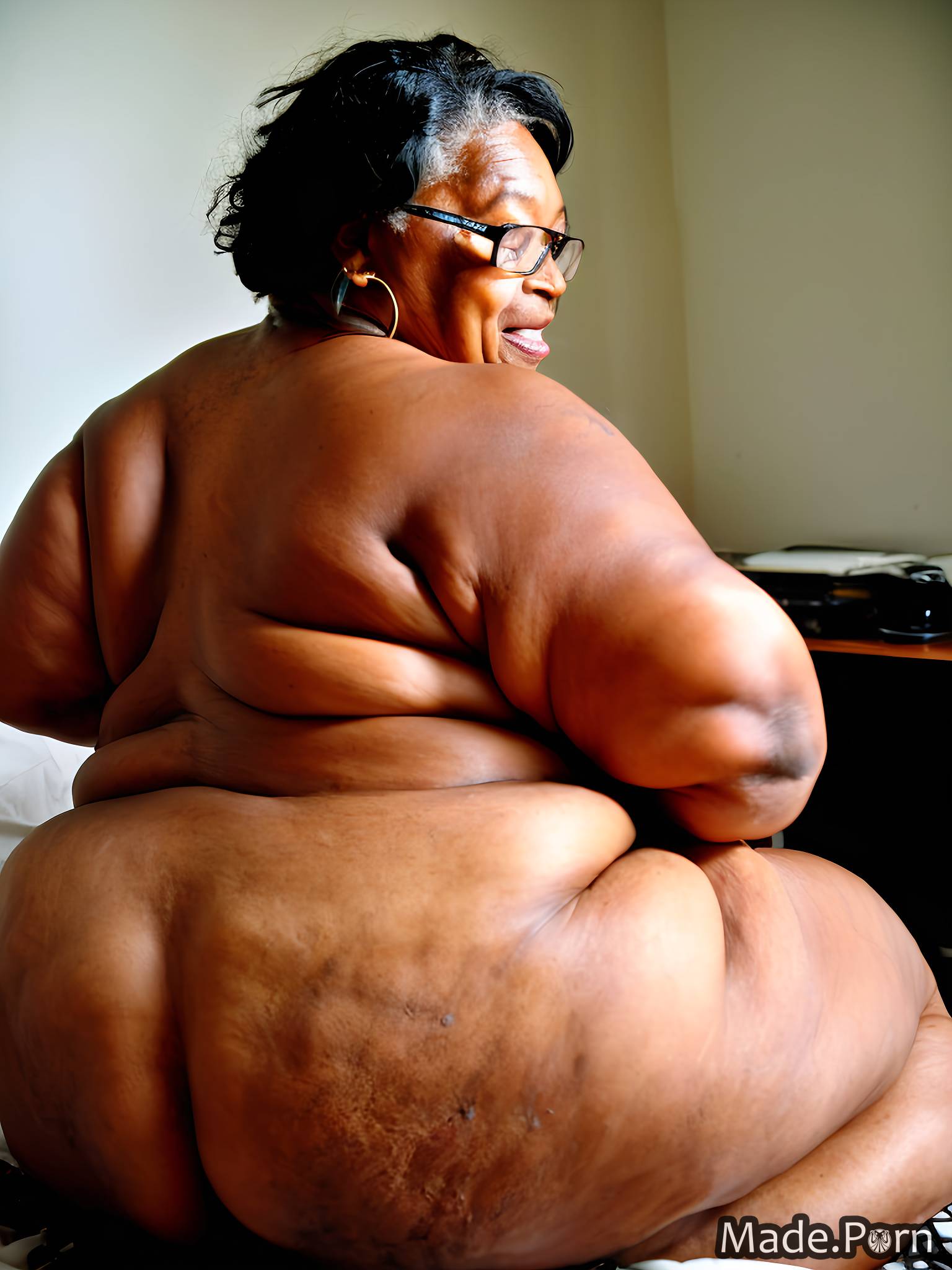 Porn image of laughing sideview big ass ssbbw african american big hips fat  created by AI