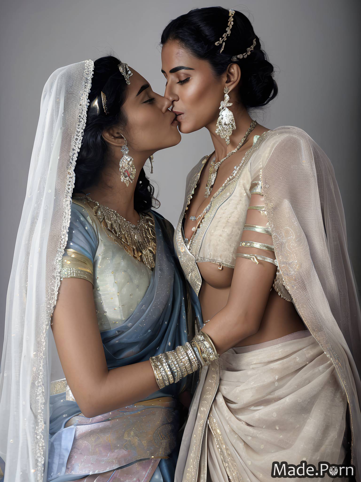 Porn image of indian lesbian portrait 18 kissing sari sci-fi created by AI