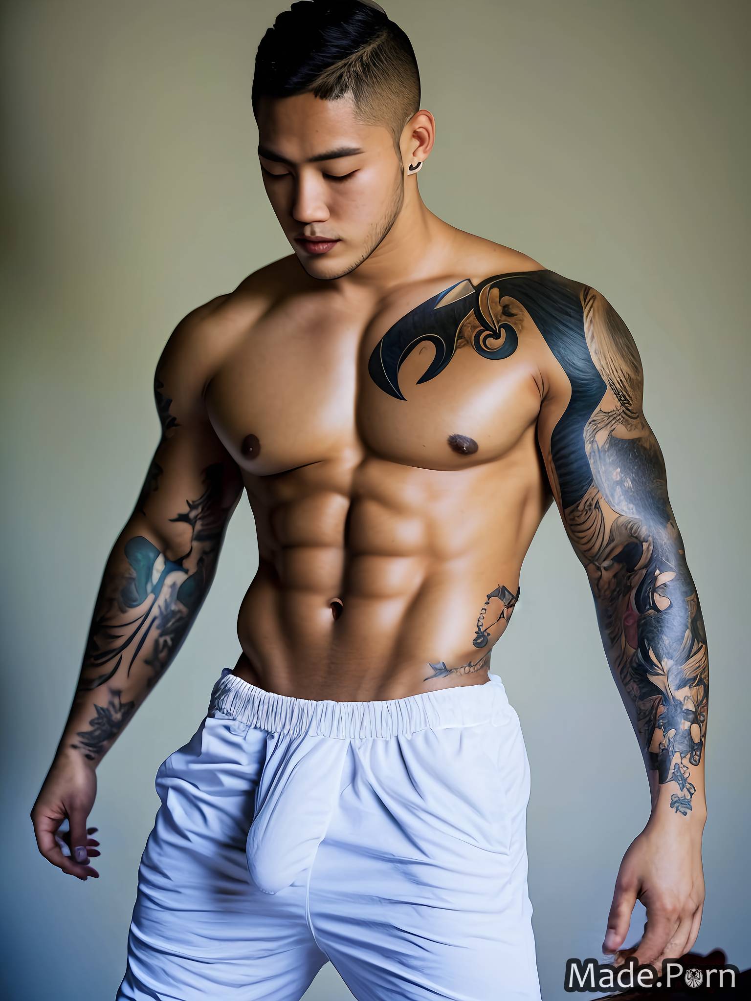 Porn image of muscular 20 big cock made tattoos gay created by AI