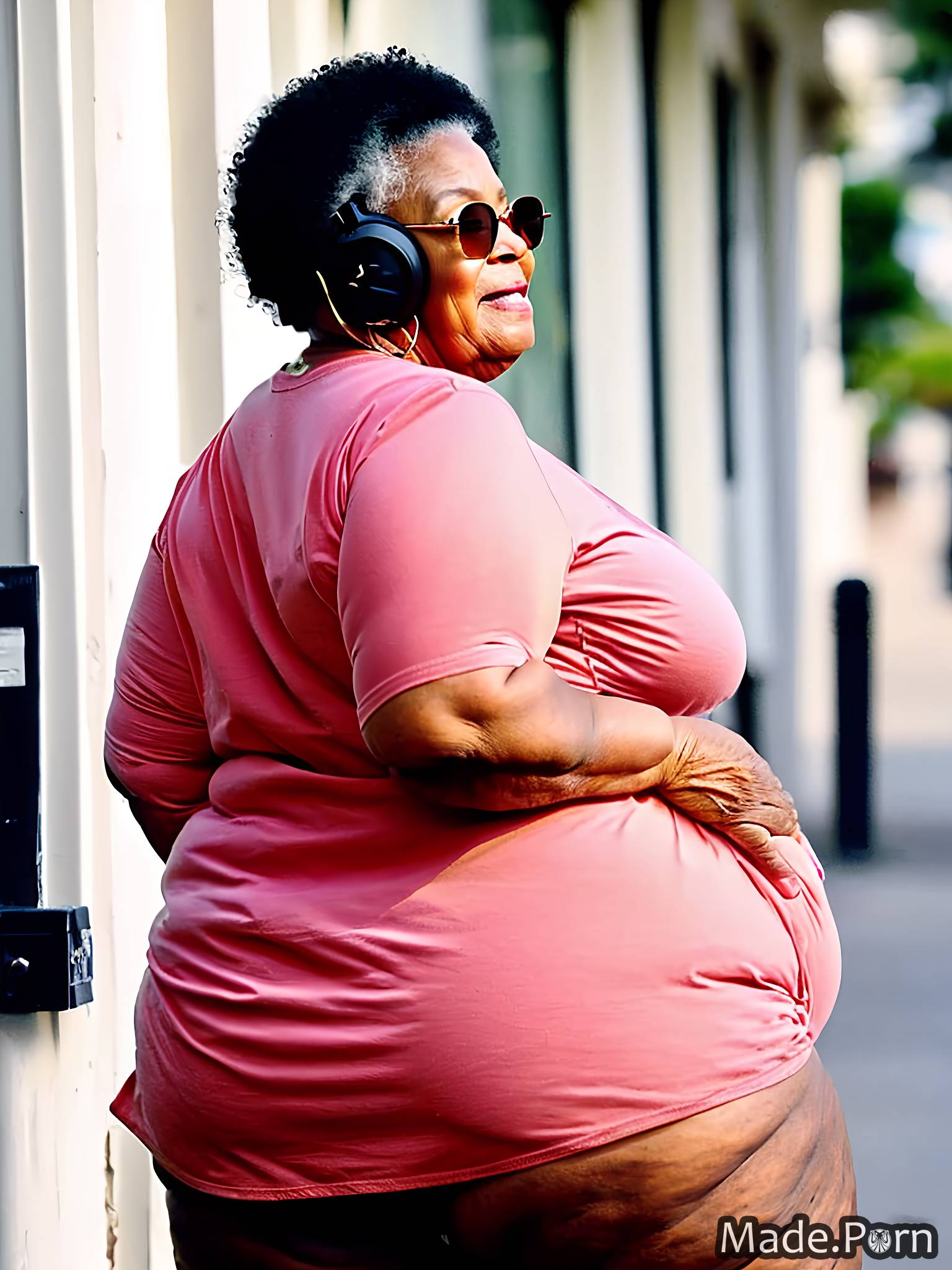 Porn image of bimbo 80 fat cinematic african american oversized shirt big  ass created by AI