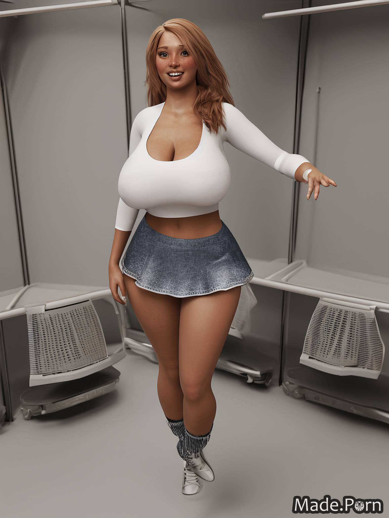 Porn image of 3d smile huge boobs short big hips 18 cheerleader created by  AI