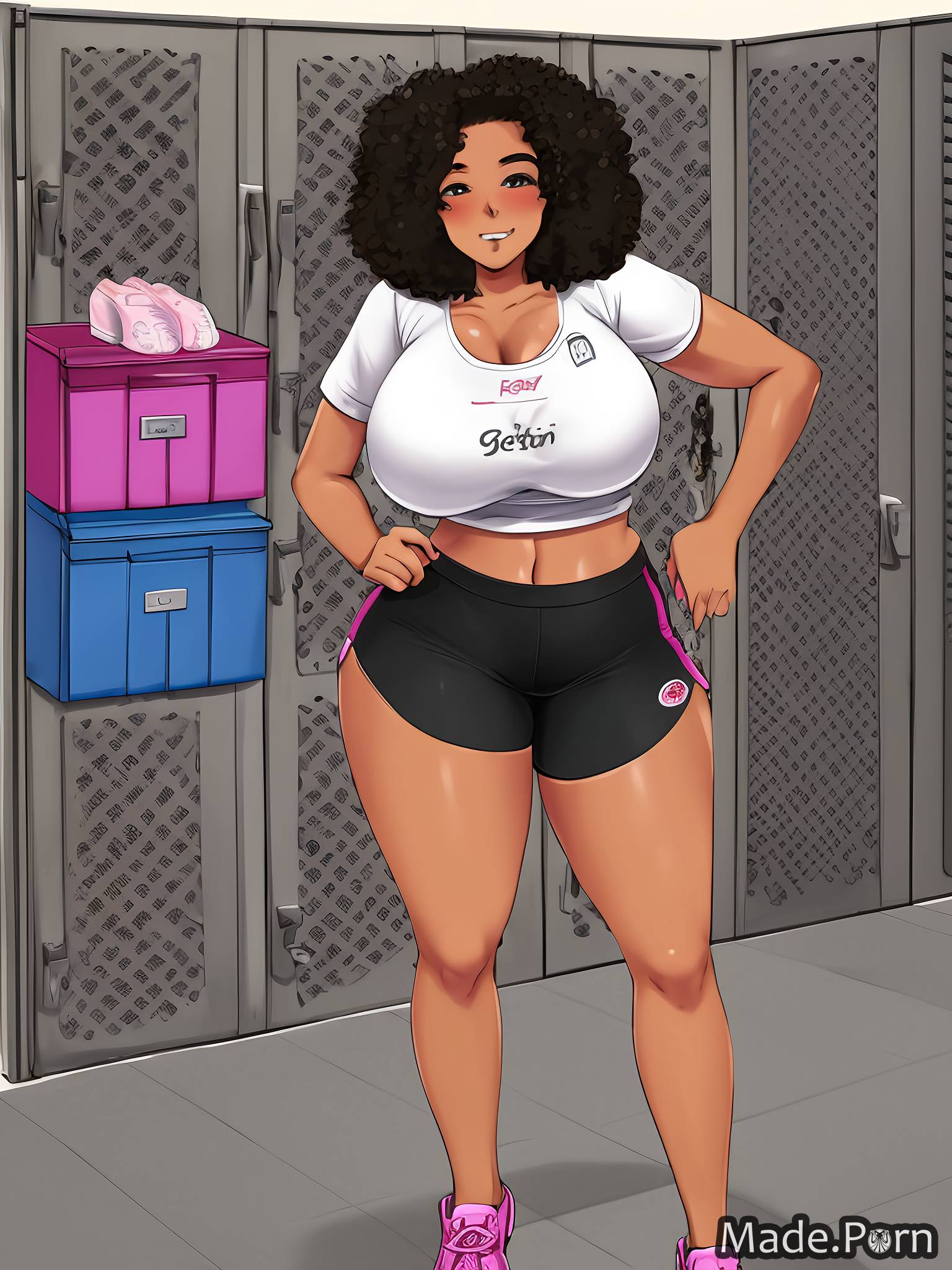 Porn image of military short shorts locker room woman happy sports african  created by AI