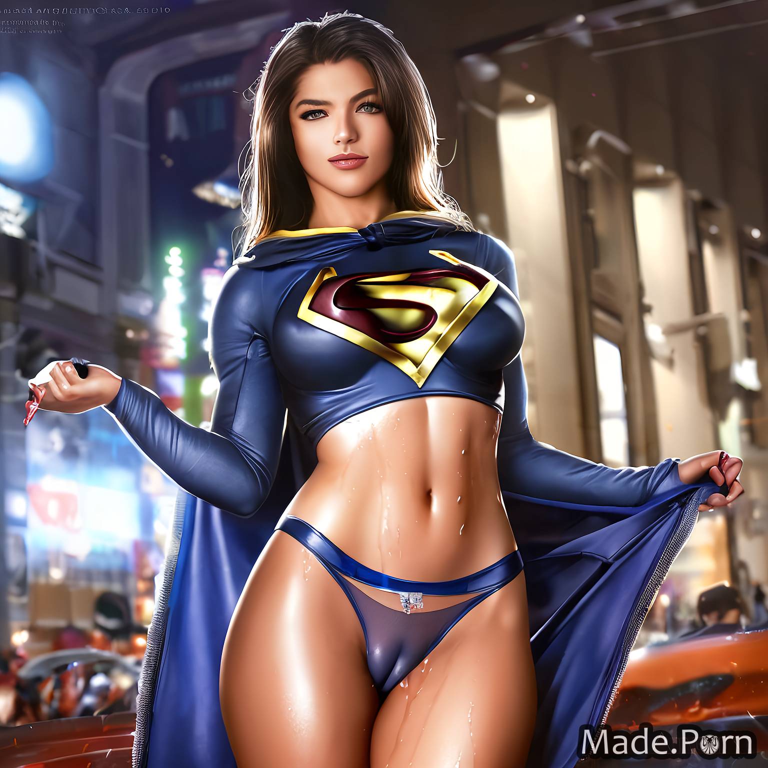 Porn image of muscular huge boobs thick thighs superhero thong perfect  boobs pussy juice created by AI