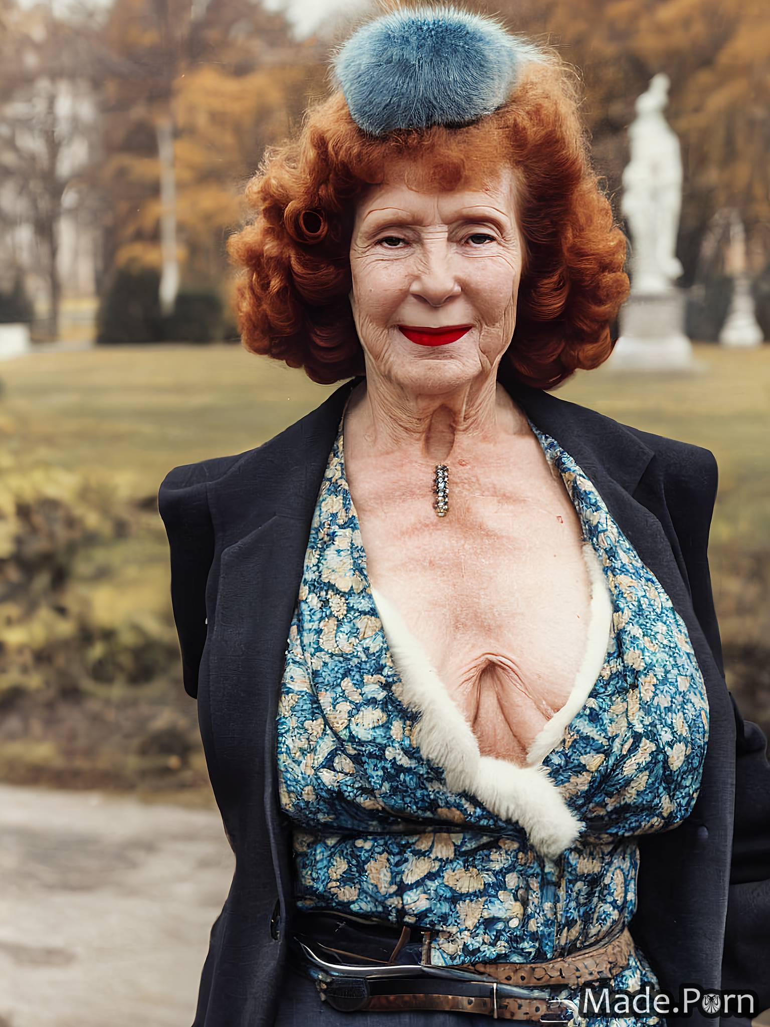 Porn image of french vintage ginger skinny inverted bobcut muscular saggy  tits created by AI