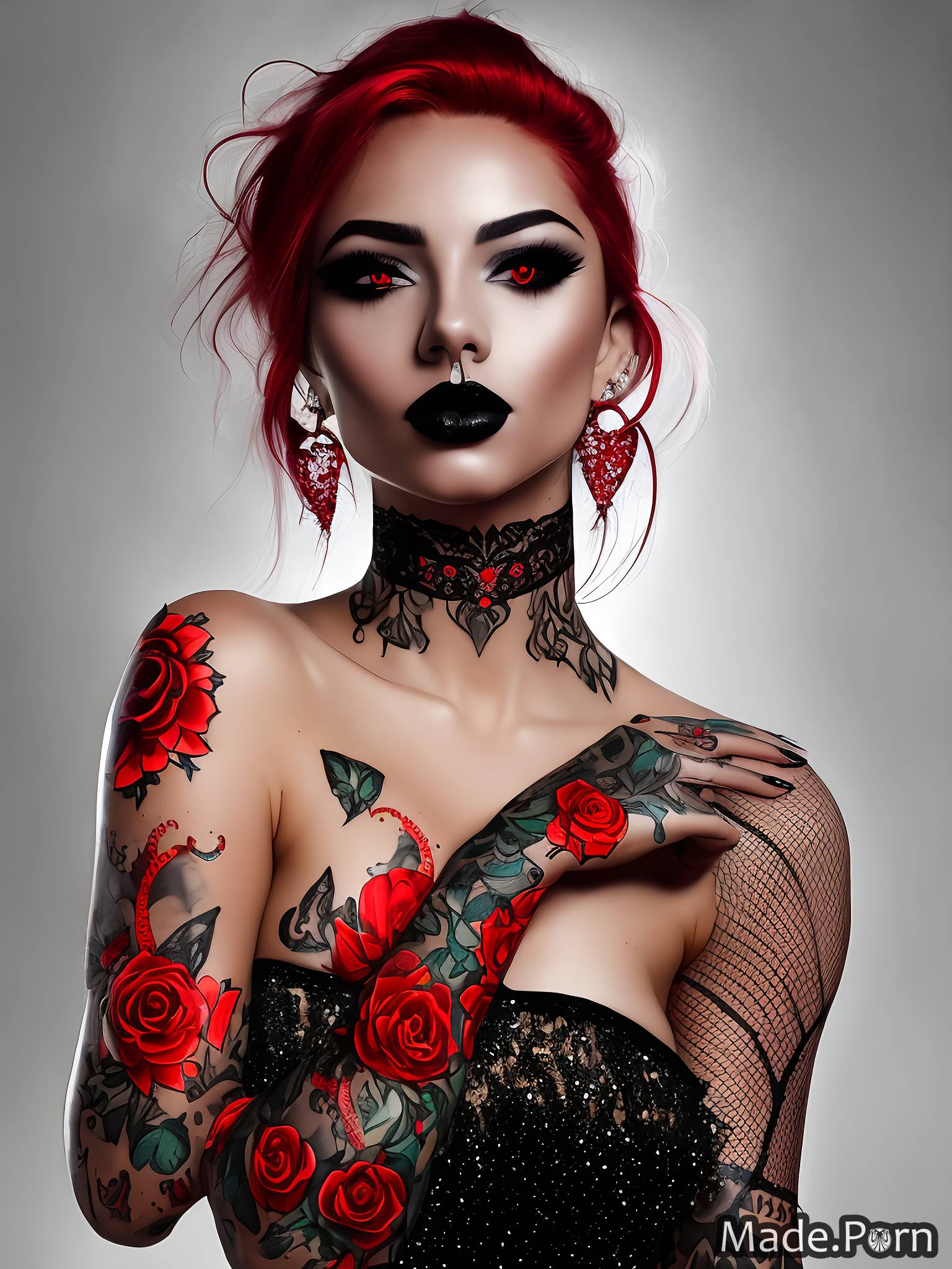 Porn image of fairer skin piercing dark tattoos woman digital art goth  created by AI