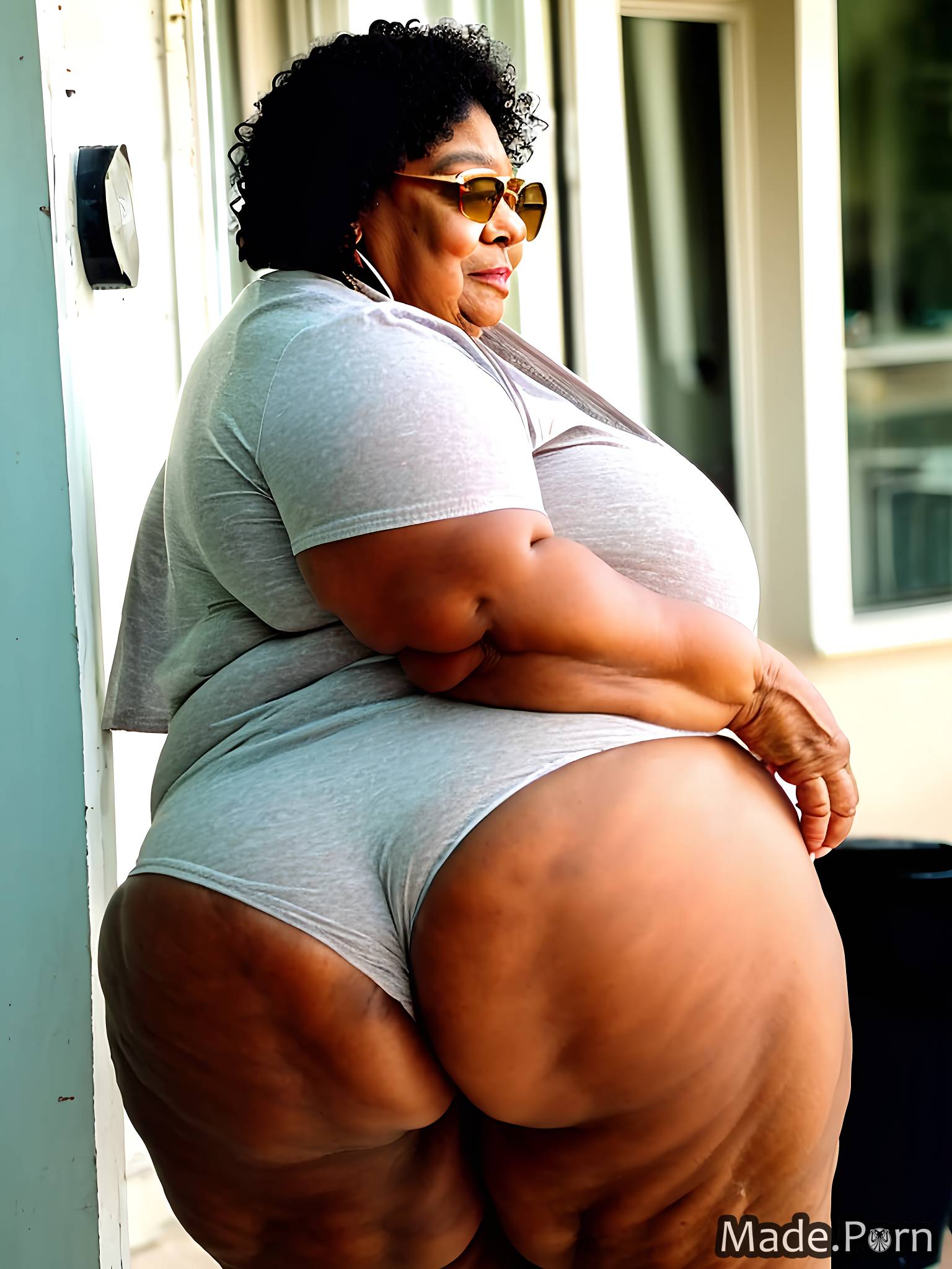 Porn image of bimbo fat ssbbw woman looking at viewer big ass thighs  created by AI