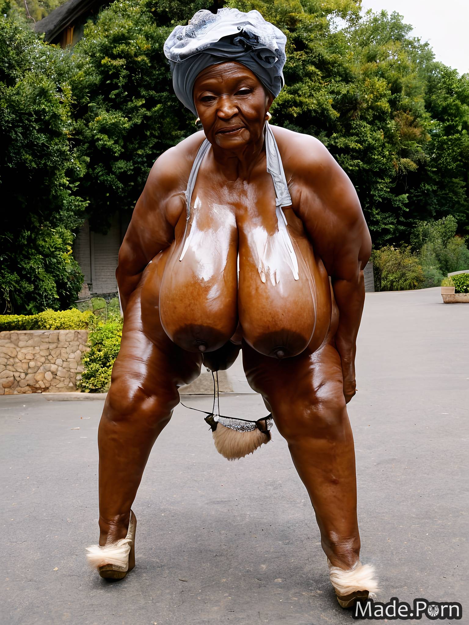 Porn image of doggystyle oiled body made saggy tits african american huge  boobs gigantic boobs created by AI