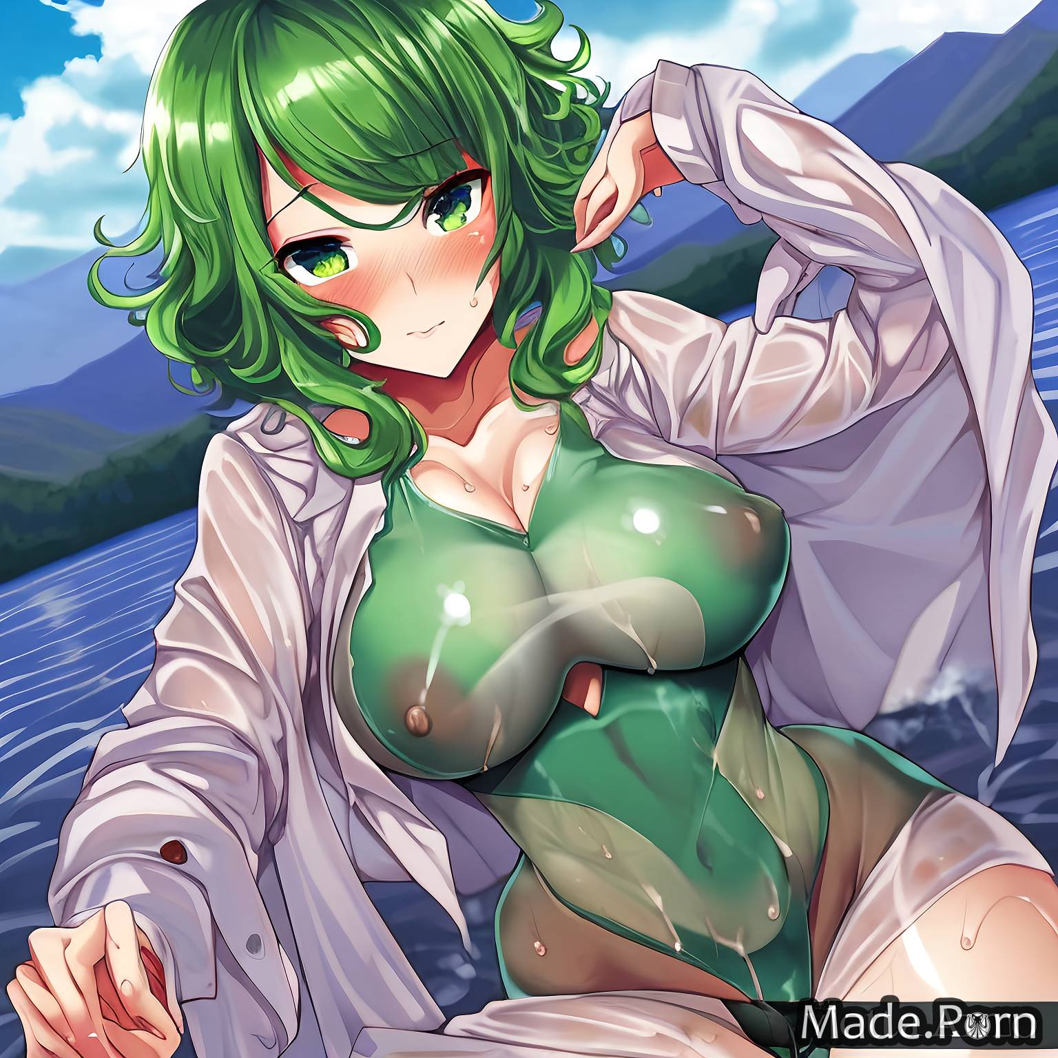 Green Hair Huge Tits - Porn image of nude latex short cloud green hair huge boobs medium shot  created by AI