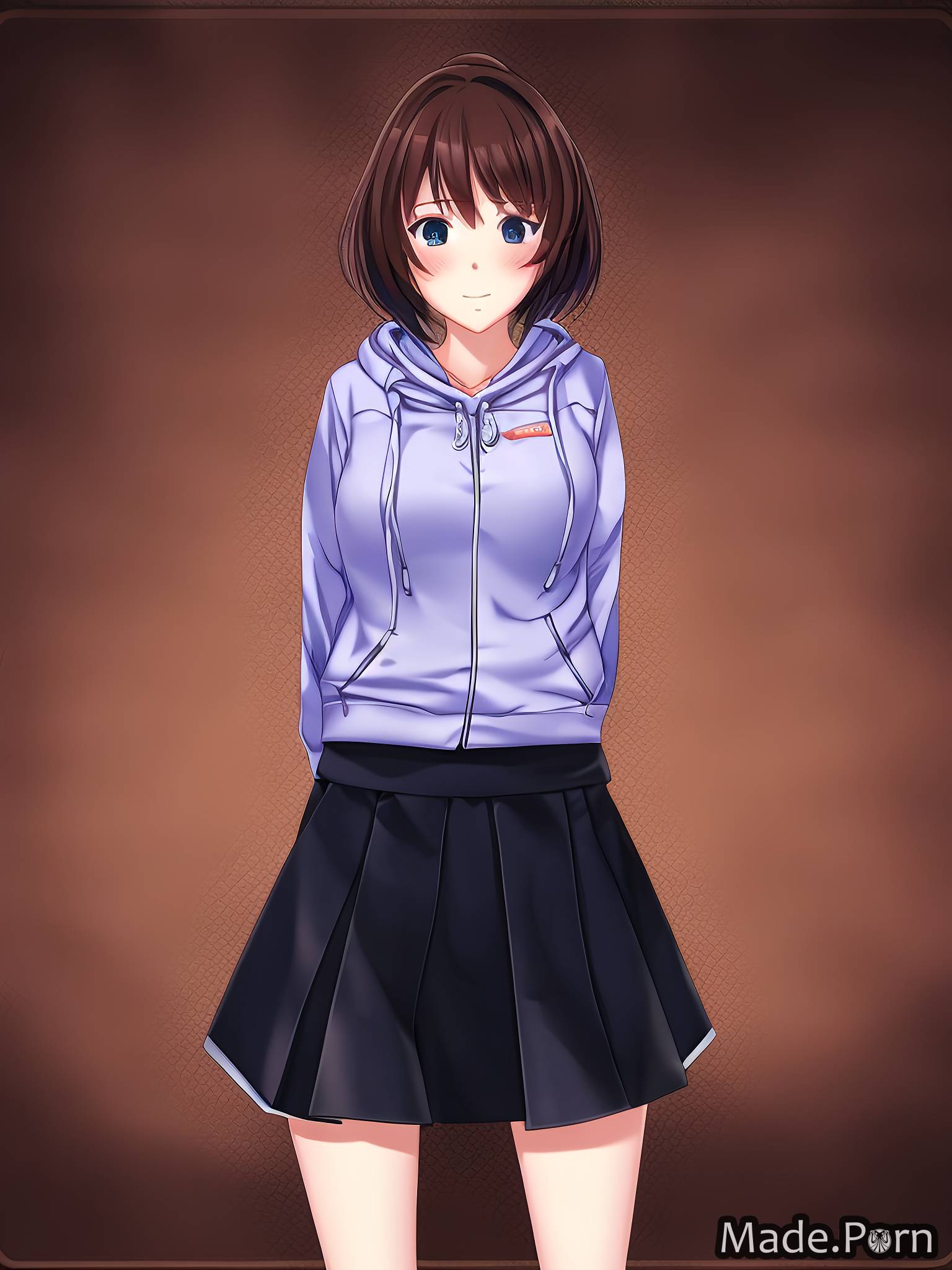 Porn image of japanese 20 anime short hair mini skirt hoody brunette woman  created by AI