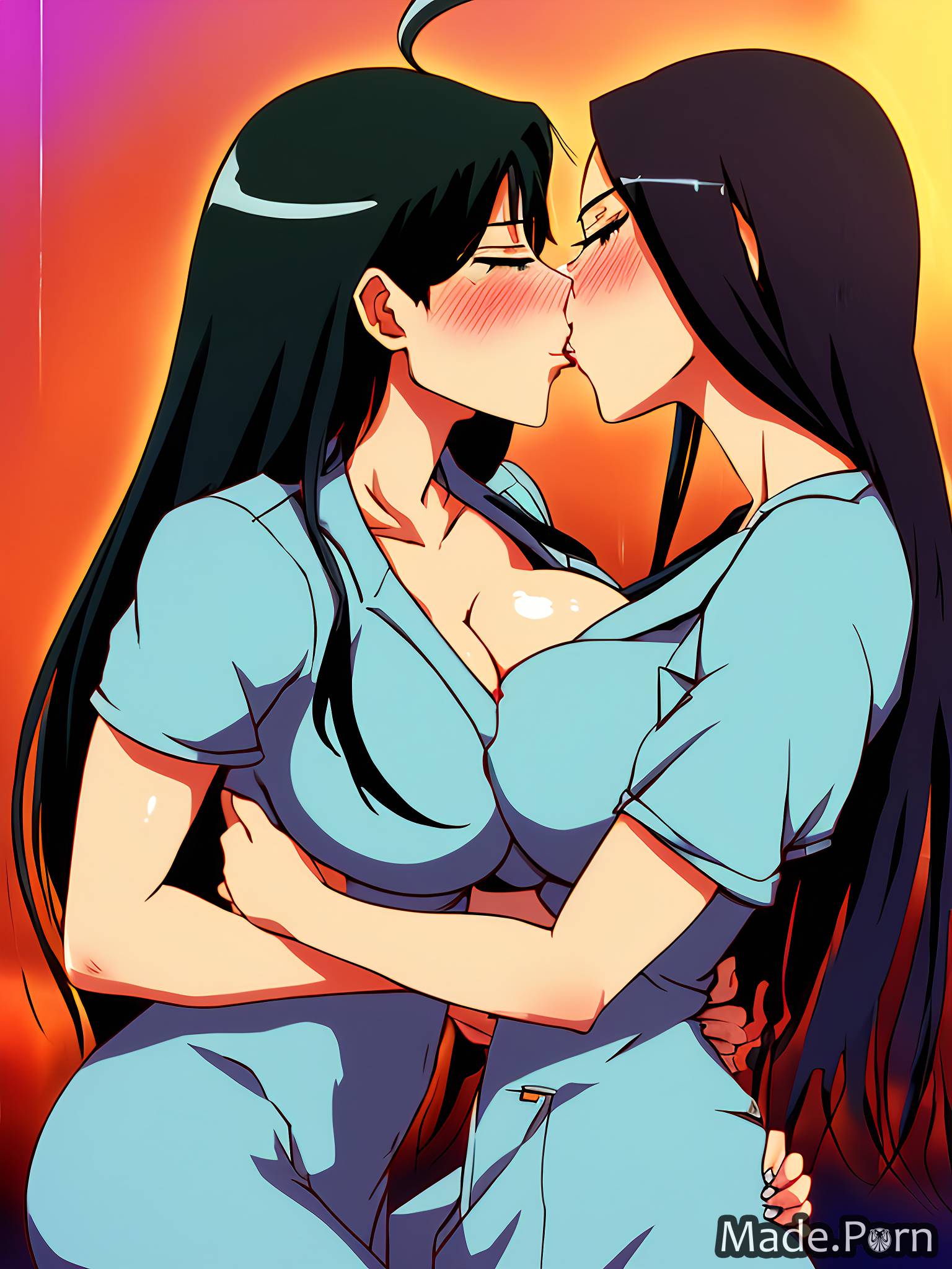 Boobs Kiising By Doctors - Porn image of kissing 20 fully clothed black hair doctor Anime huge boobs  lesbian created by AI