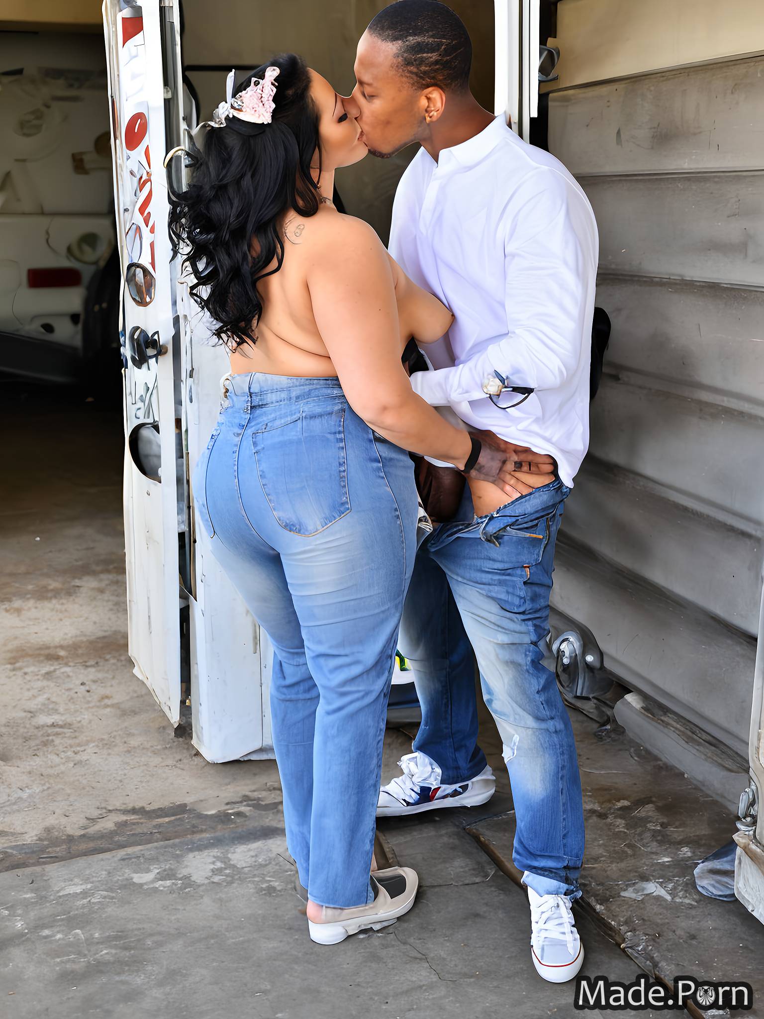 Interracial Ass Kiss - Porn image of wife big ass interracial pouting lips tall topless standing  created by AI