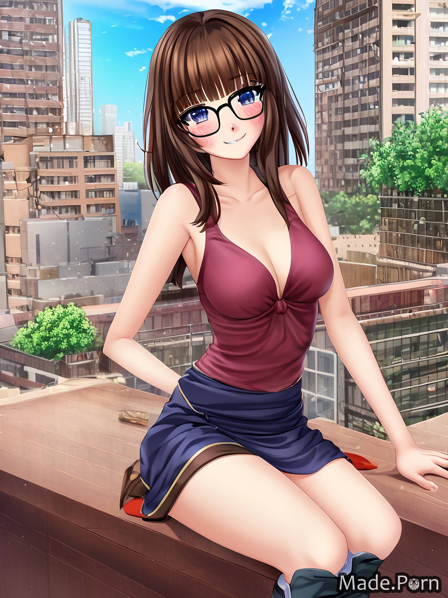 1536px x 2048px - Porn image of bangs hair hairy anime woman rooftop glasses brunette created  by AI