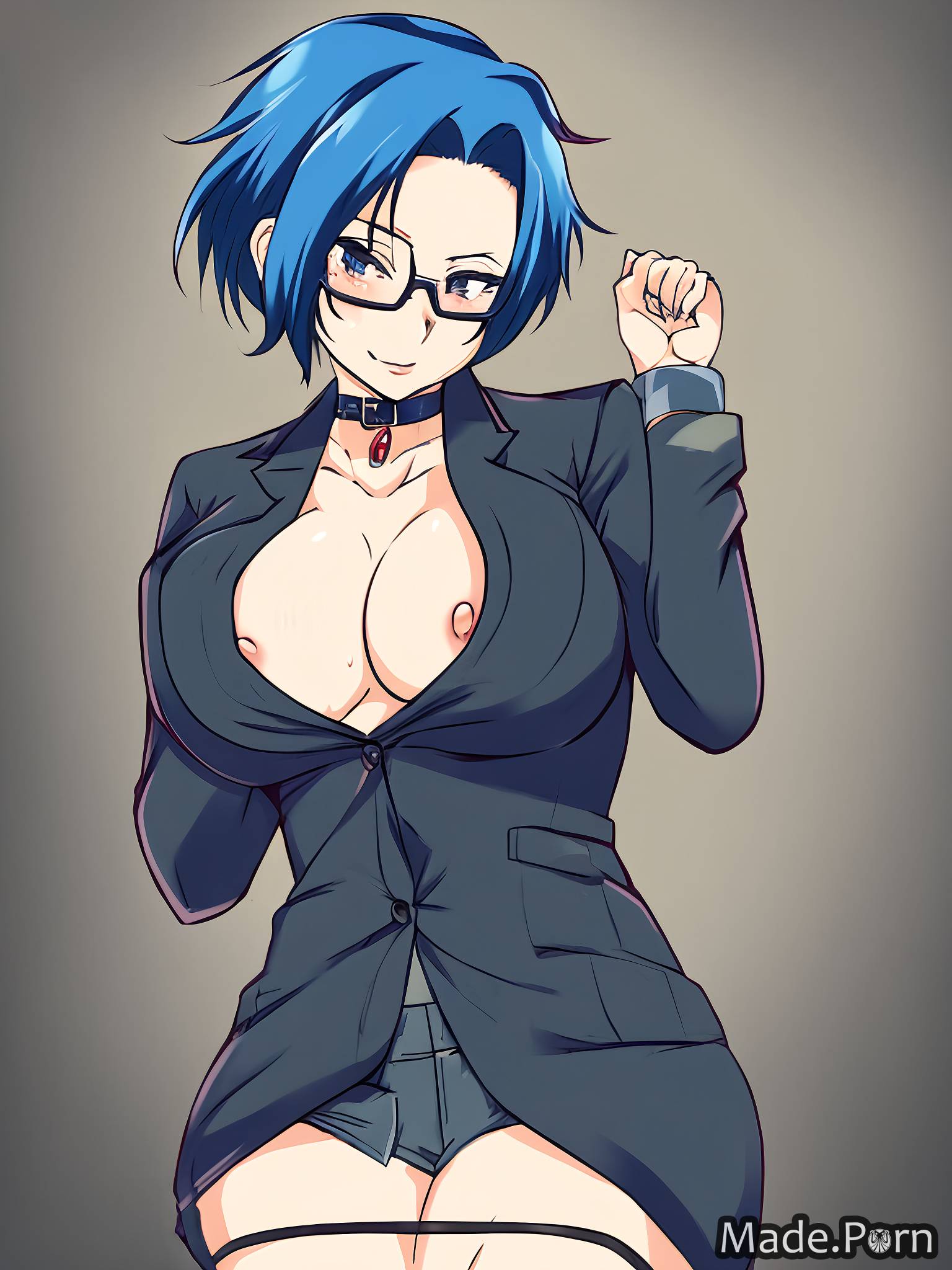 Porn Girls With Messy Hair - Porn image of glasses collar 40 suit asian happy blue hair messy hair  created by AI