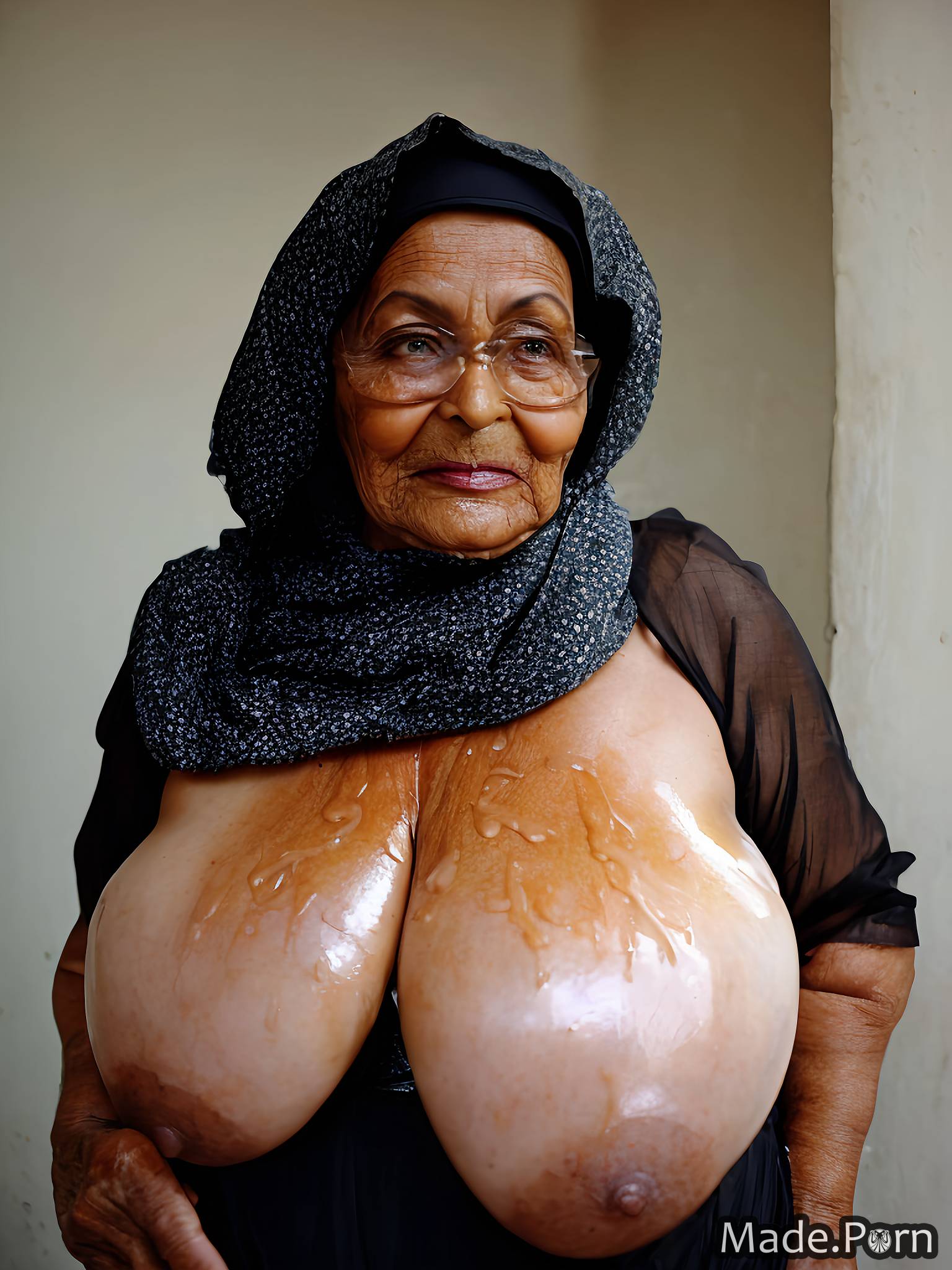 Porn image of saggy tits fat oiled body huge boobs arabic big tits woman  created by AI