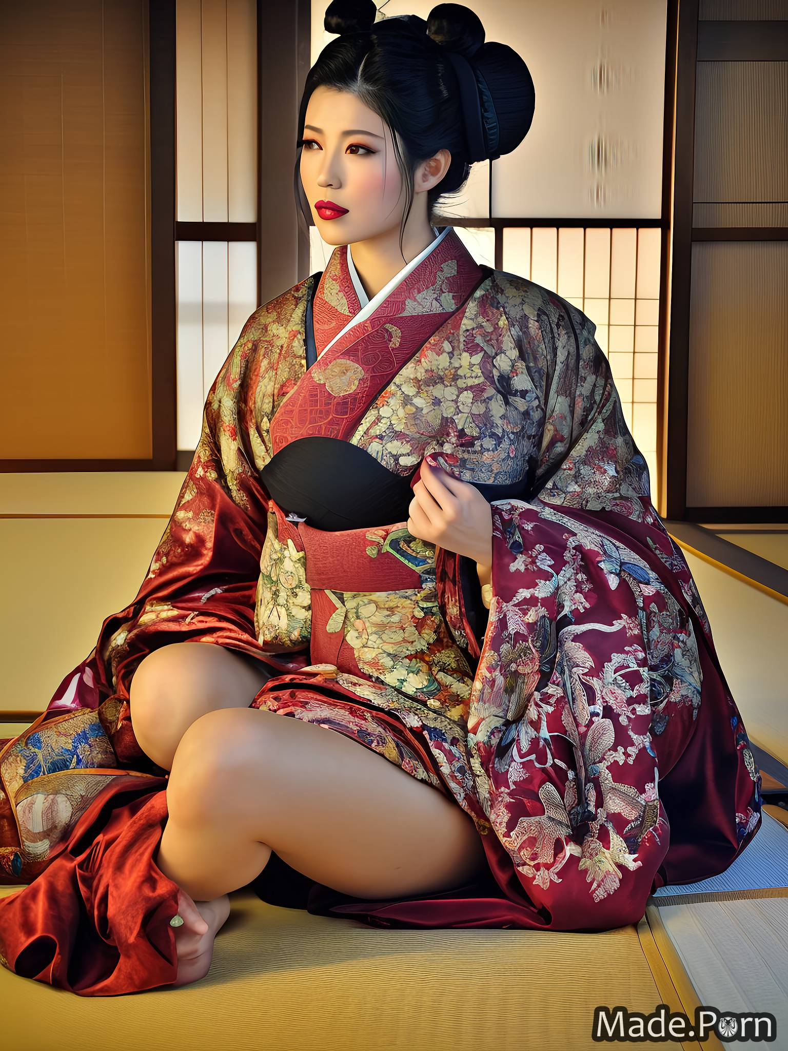 Geisha Kimono Japanese Porn - Porn image of japanese indoors indifferent look woman geisha black hair  silk created by AI