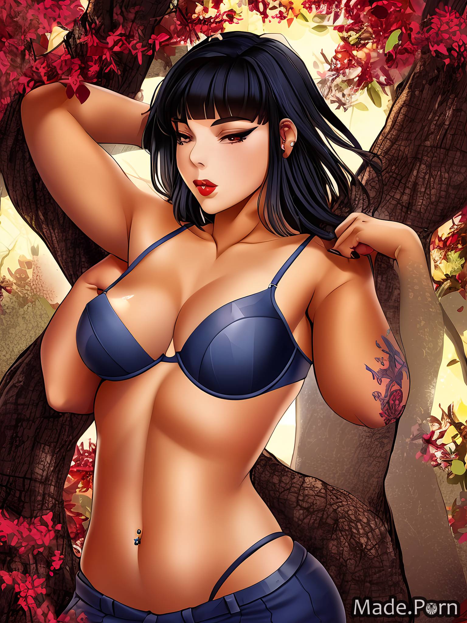 Porn image of woman black hair nipples full shot anime slutty lipstick  created by AI