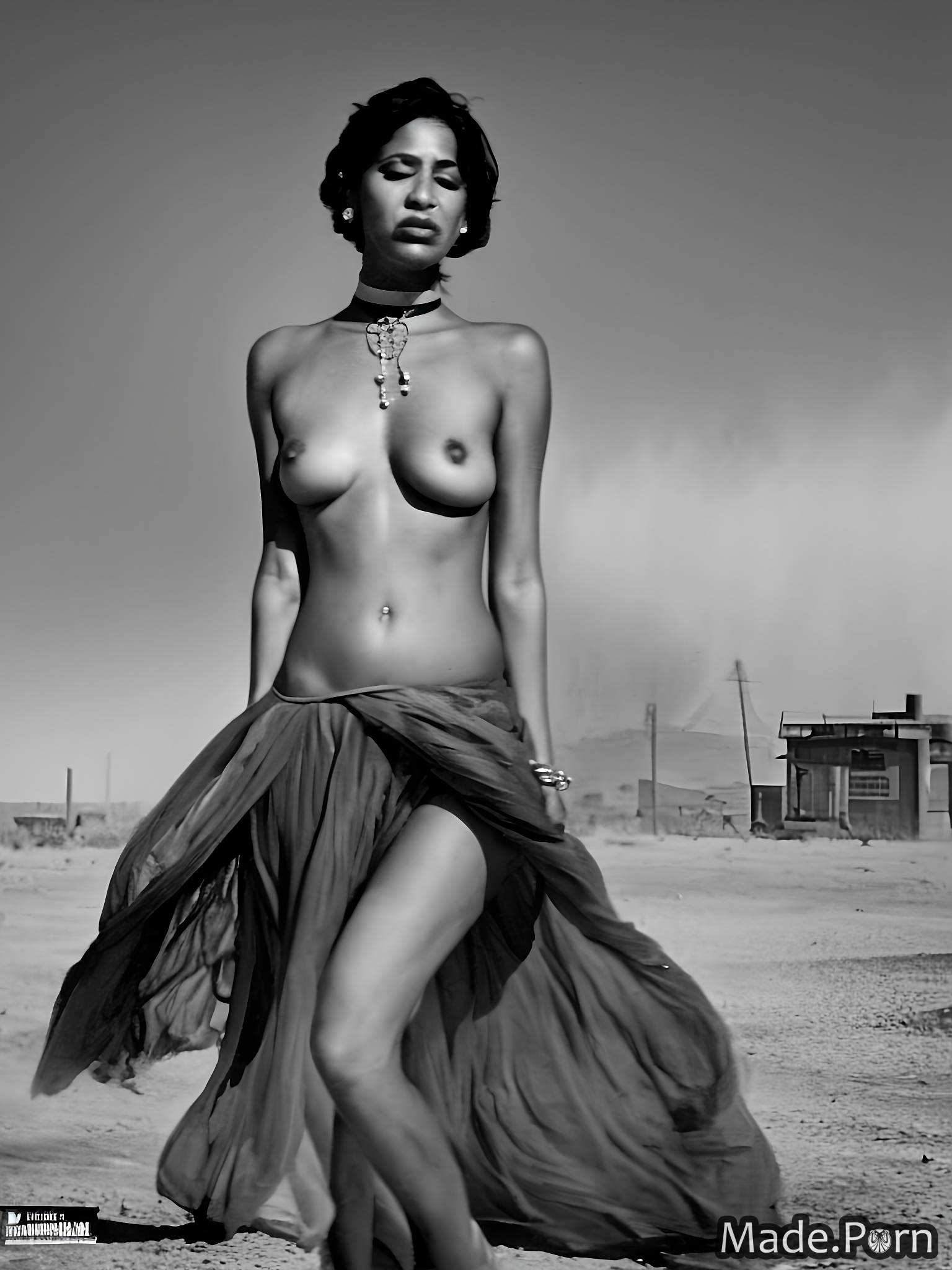 Porn image of undressing short hair dark indian small tits choker desert  created by AI