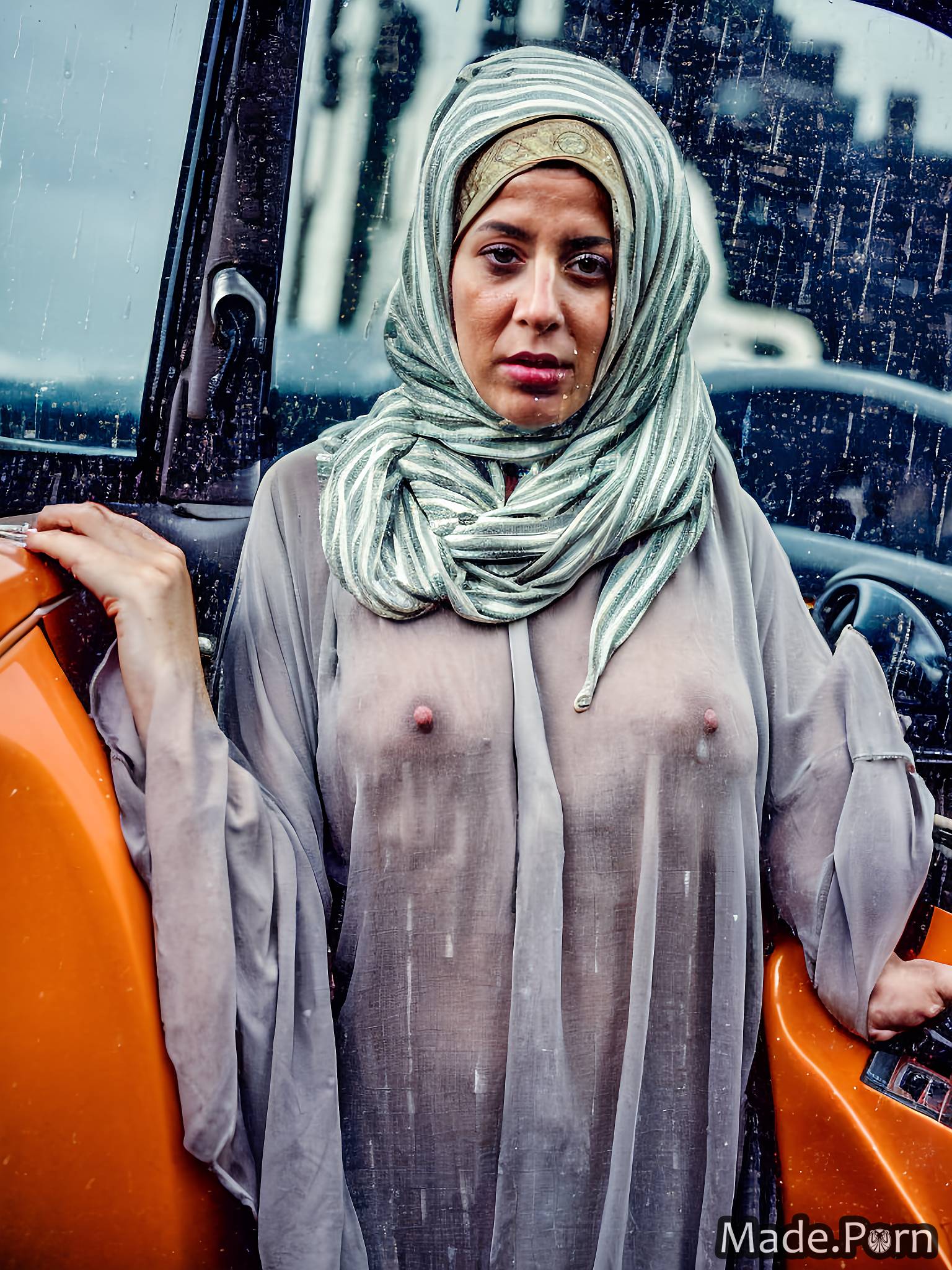 Porn image of white arabic serious rain Statue of Liberty, New York City  hijab after sex hair created by AI