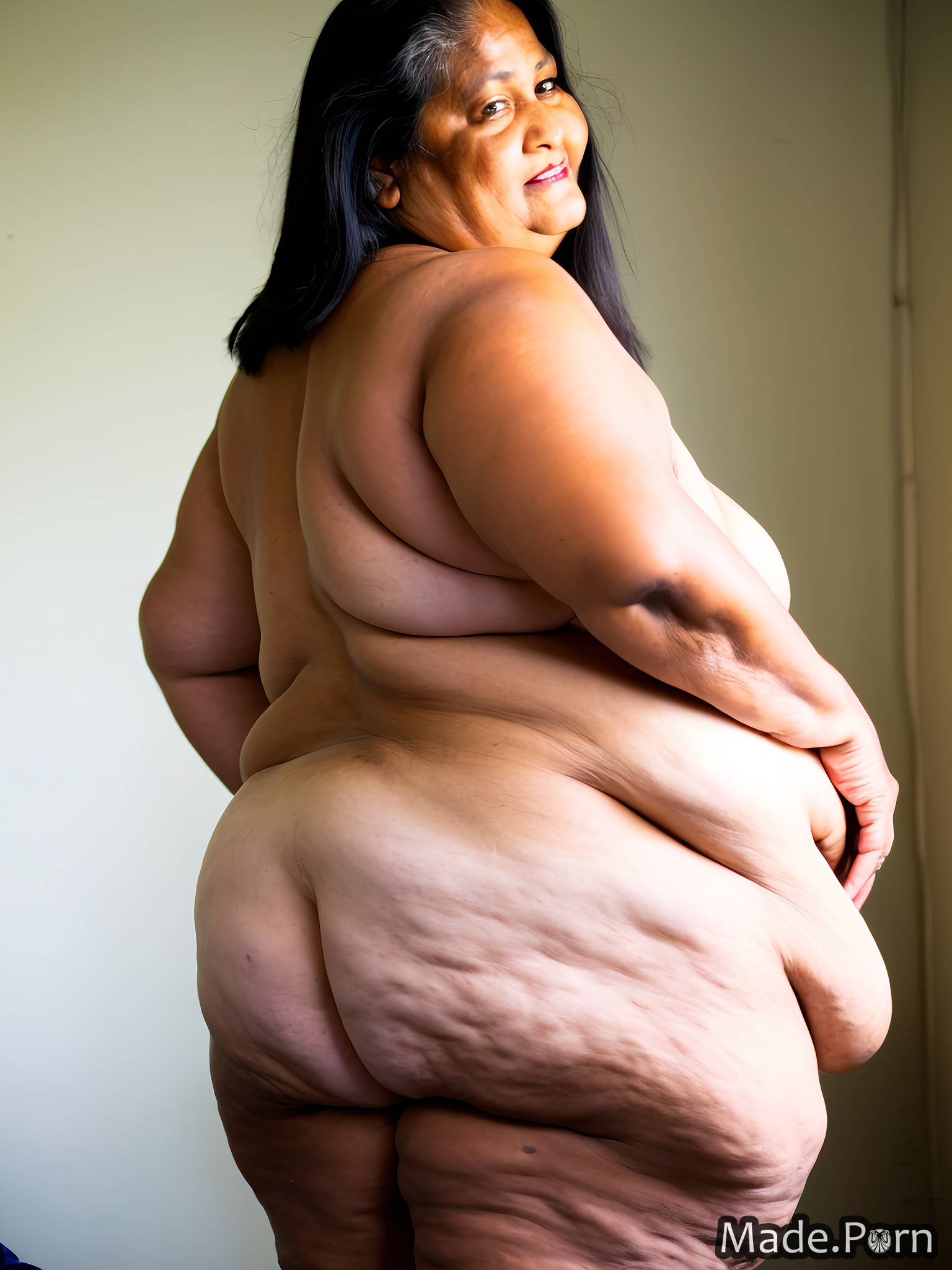 Porn image of looking at viewer fat black hair 80 ssbbw indian short  created by AI