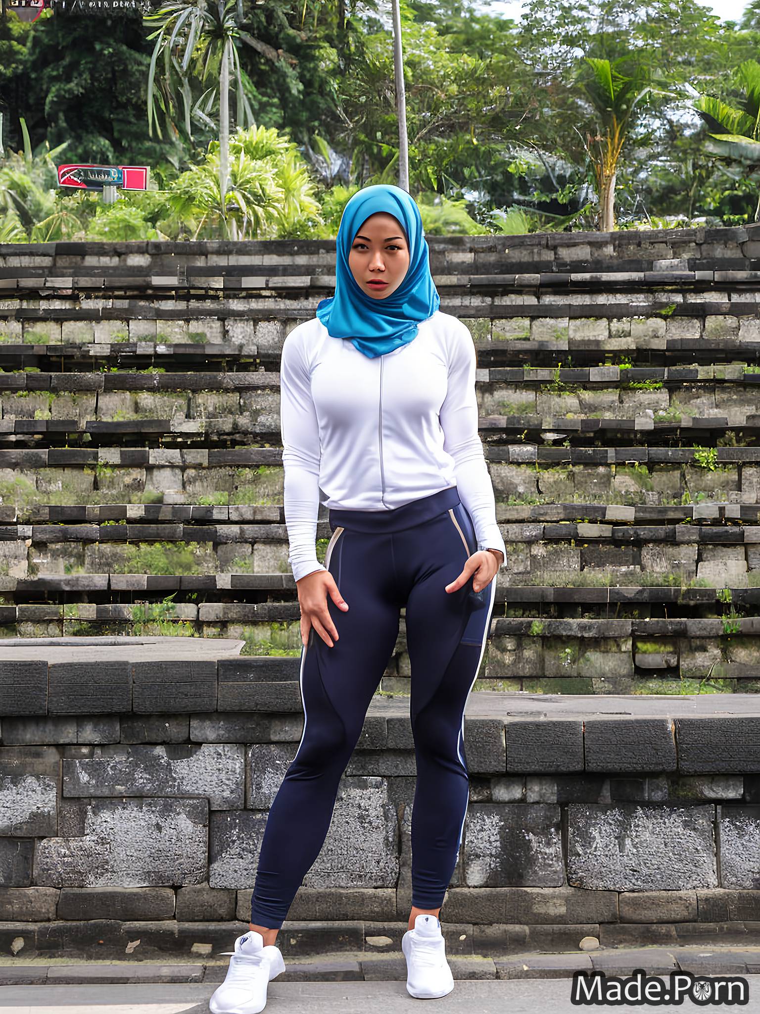 Porn image of Borobudur, Indonesia sports street athlete 30 muscular tight  created by AI