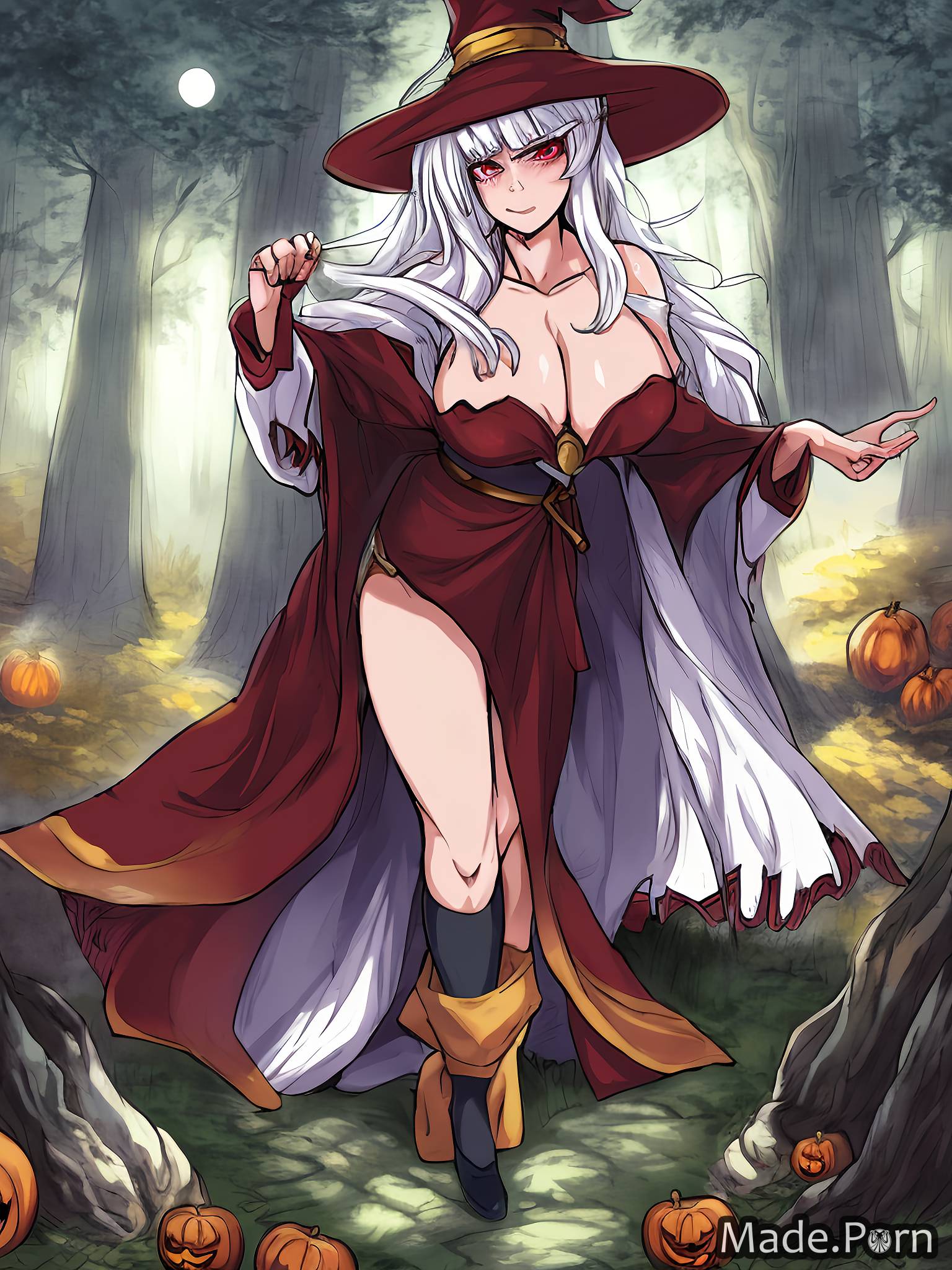 Porn image of witch french cosplay wizzard hat white medieval perfect boobs  created by AI